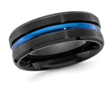 Mens Black Titanium and Blue Plating Wedding Band Ring (8.00mm)